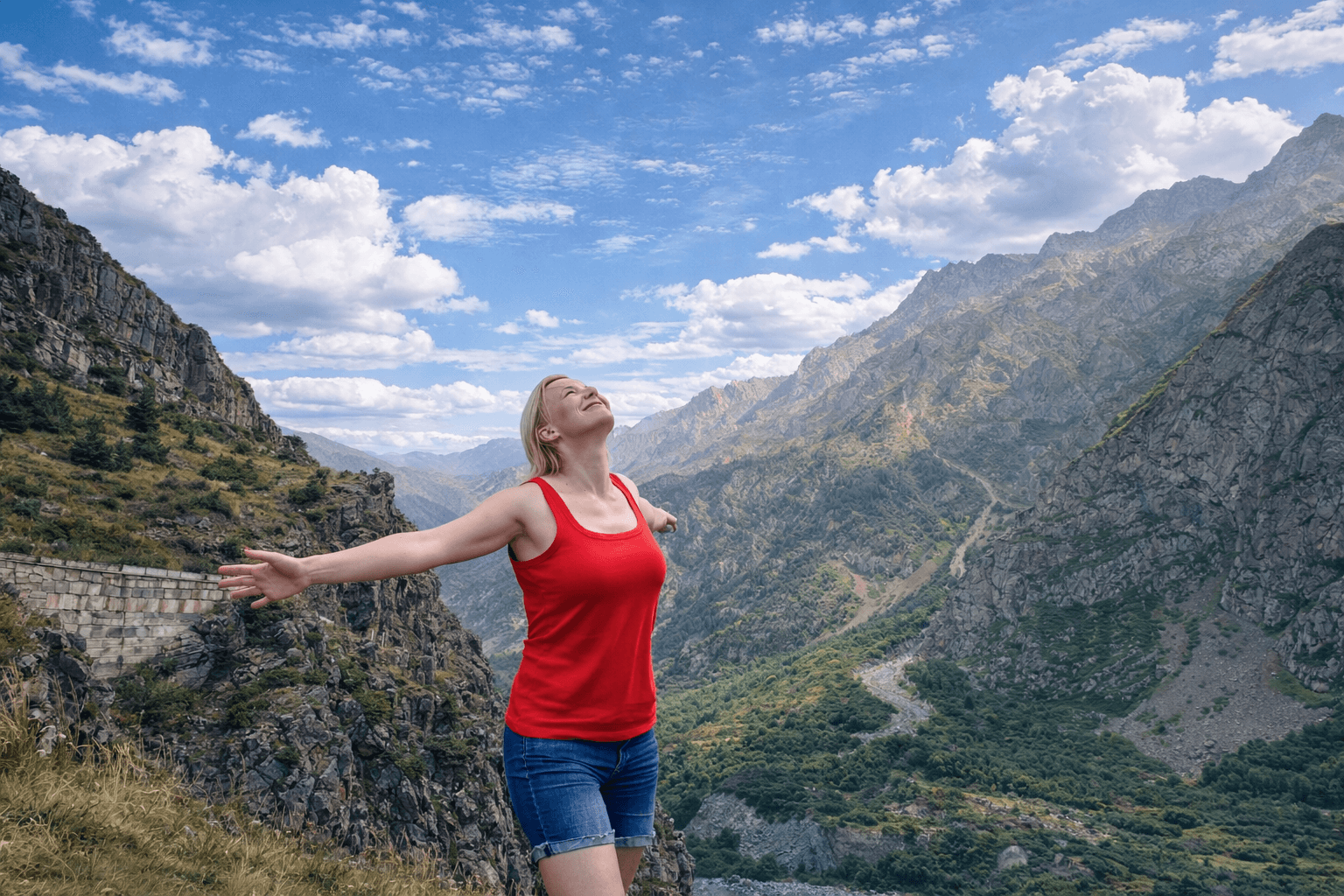 Woman enjoying a calm, confident moment outdoors